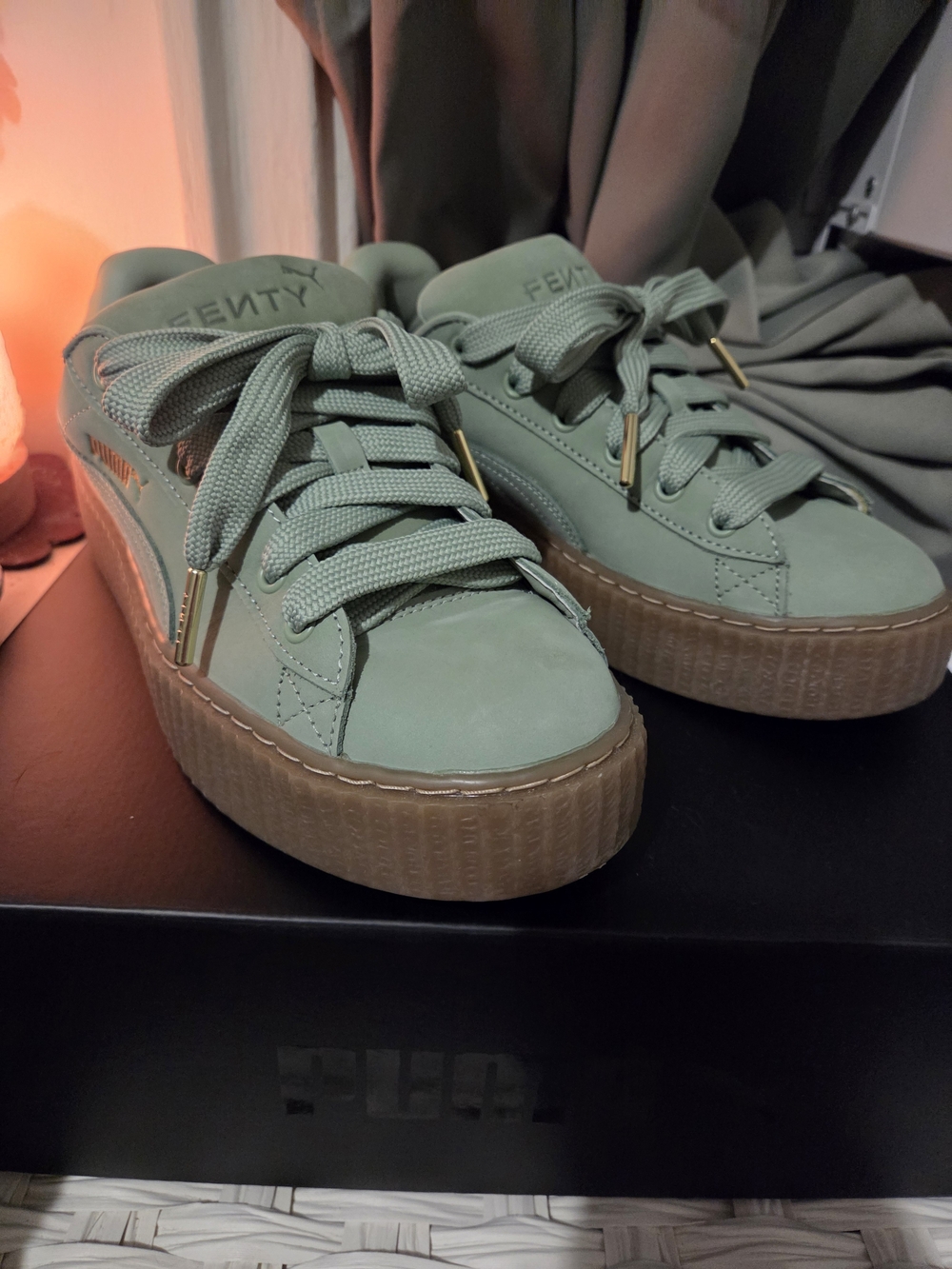 FENTY Sage Green Platform Sneakers with Gum Sole